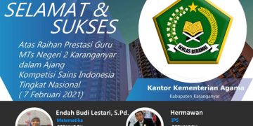 2 Guru MTsN 2 Karanganyar Meraih Medali Perunggu Dalam Ajang KSI